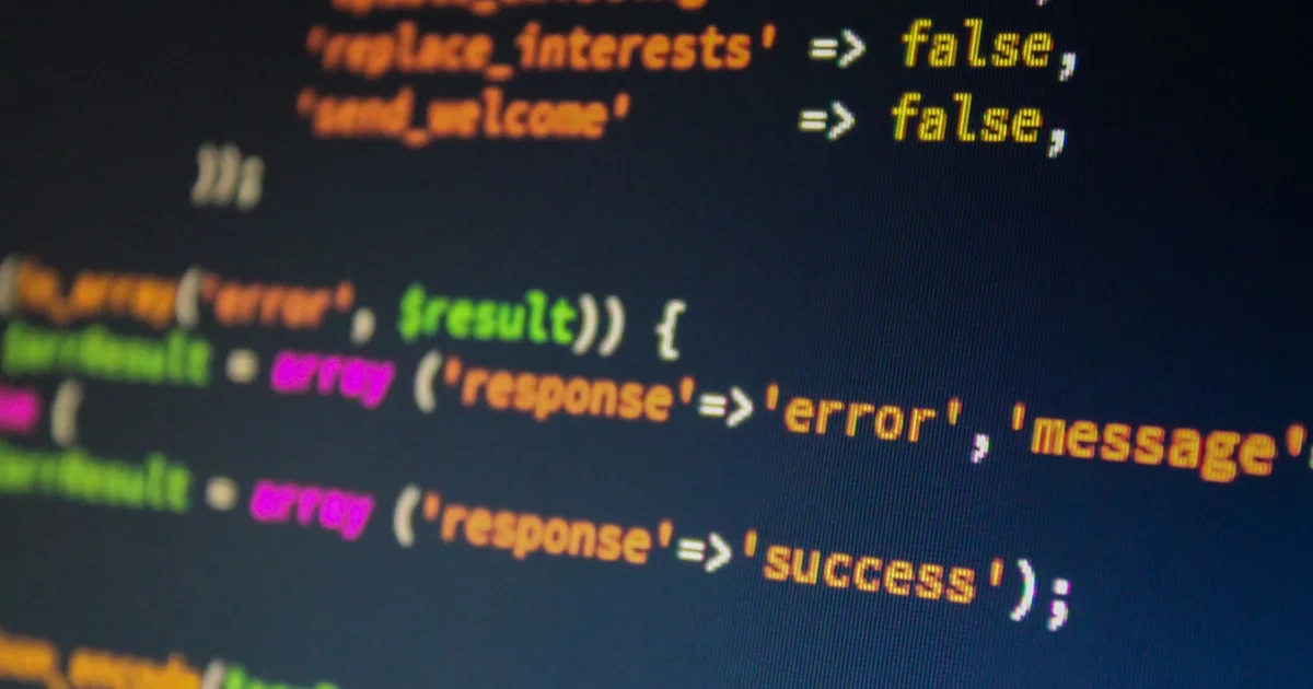Close-up of PHP code on a monitor screen, with an error response array