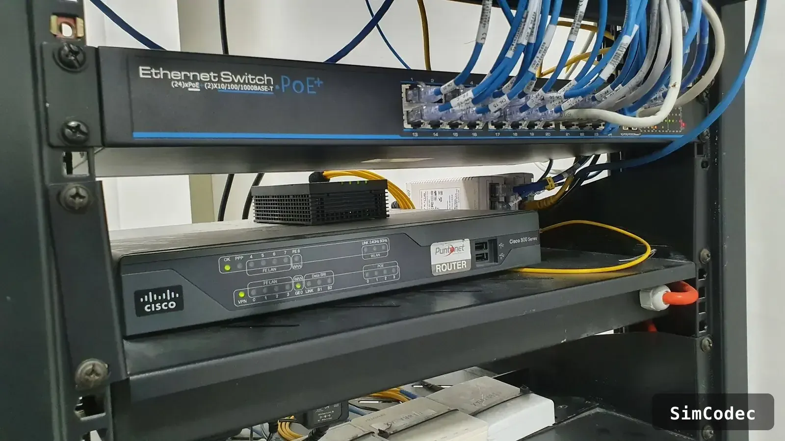 Enterprise Cisco switch in the rack