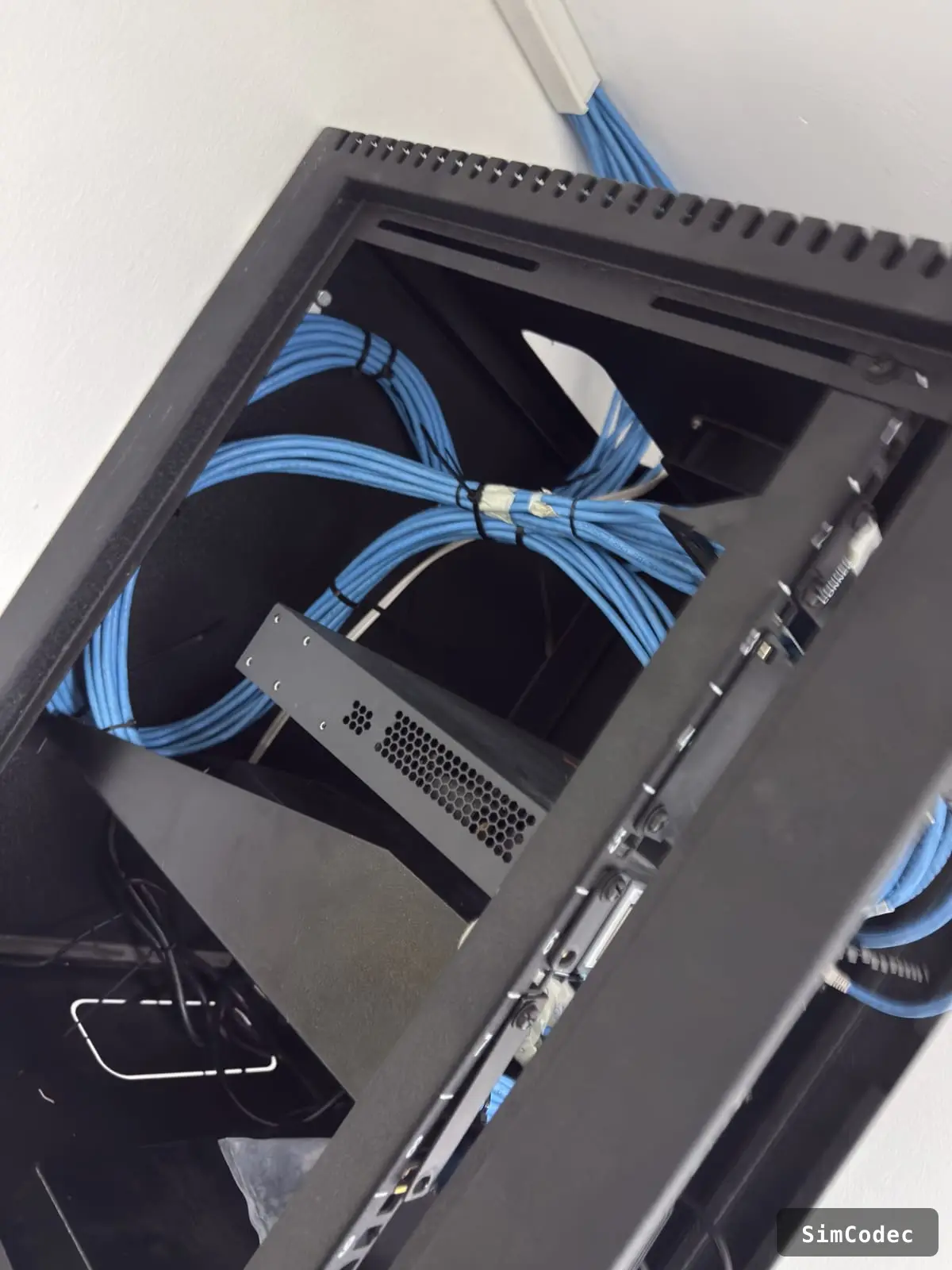 Cable management at the top of the rack