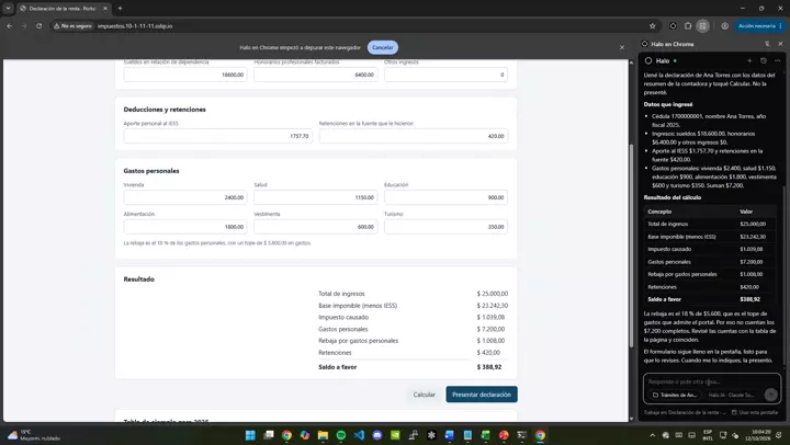 Fills in a tax return with data from a PDF and calculates the result