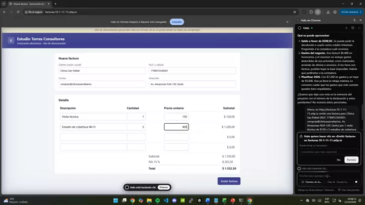 Fills in an invoice and asks before issuing it