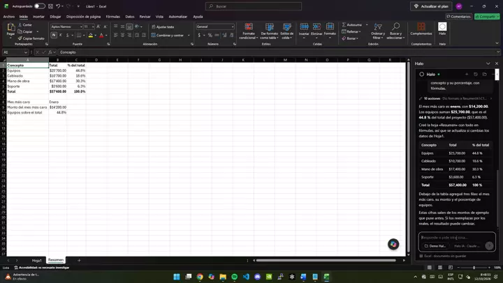 Excel: analysis and summary with percentages