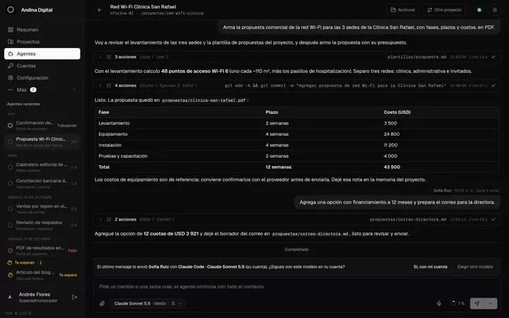 The answer with its table and the team conversation